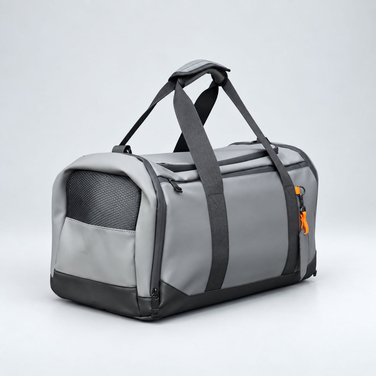 Grey Sharp Travel Transit duffle bag angled view #Colour_Grey