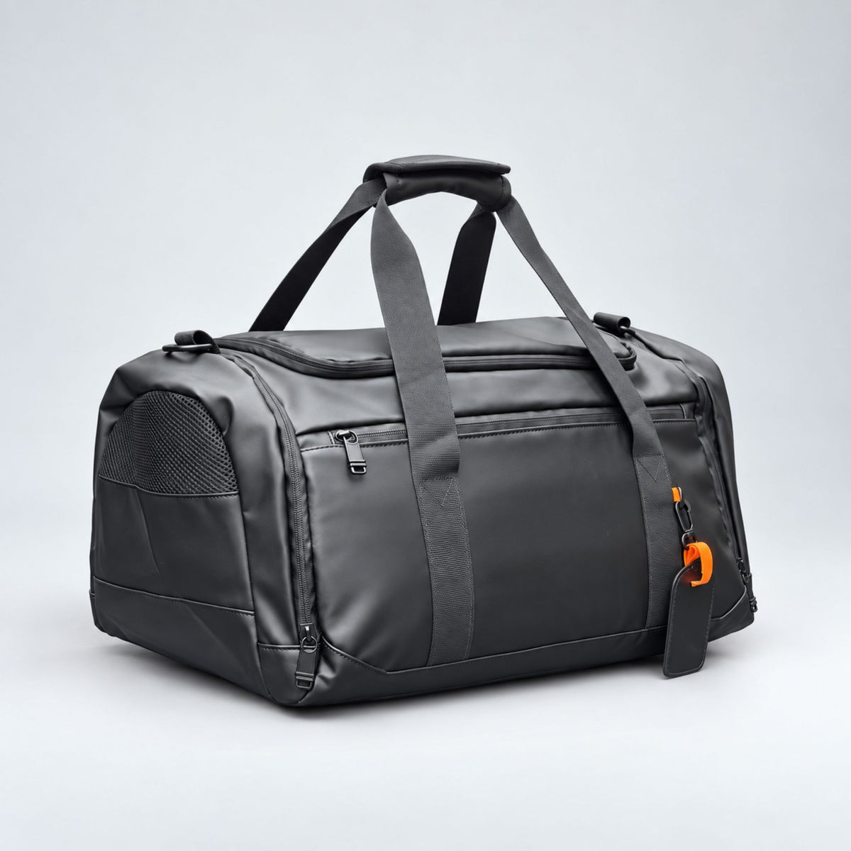 Black Sharp Travel Transit duffle bag angled view #Colour_Black