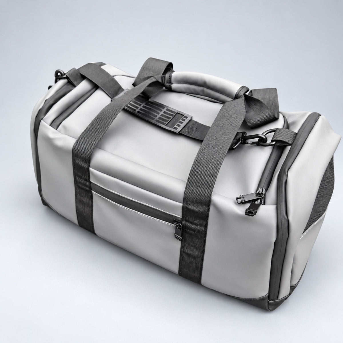 Grey Transit duffle bag padded grab handles and adjustable shoulder strap #Colour_Grey